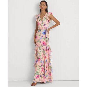 Ralph Lauren Floral Ruffle-Trim Georgette Gown